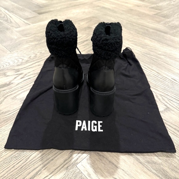 NWOB PAIGE Black Bryce Quilted Bootie & Genuine Shearling Trim, 7.5., Pristine - Picture 9 of 10